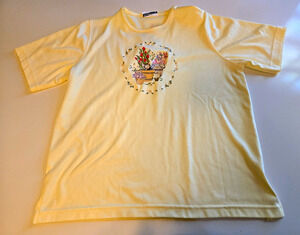 BonWorth Women's XS Yellow Embroidered Floral Cottagecore Short Sleeve T-Shirt